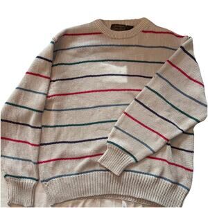 Vintage Eddie Bauer Sweater Mens X Large 1990 Preppy Tan, Red, Green And Blue.